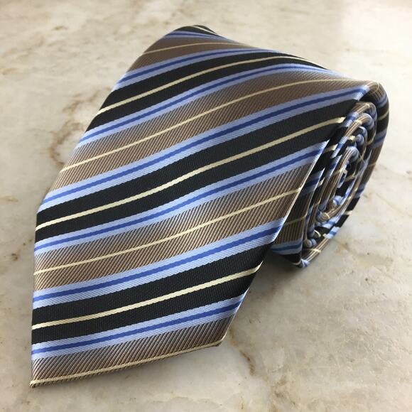 ALEXANDER JULIAN, COLOURS, POLYESTER BLUE TAN, REGIMENT TIE - Picture 12 of 14